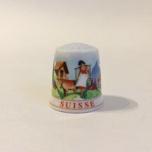 Suisse Langenthal Thimble Switzerland Farmhouse Cows Milk Maid Vintage Porcelain
